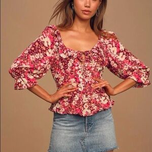 Free People Sweet Memories Top Burgundy Pink Size Small